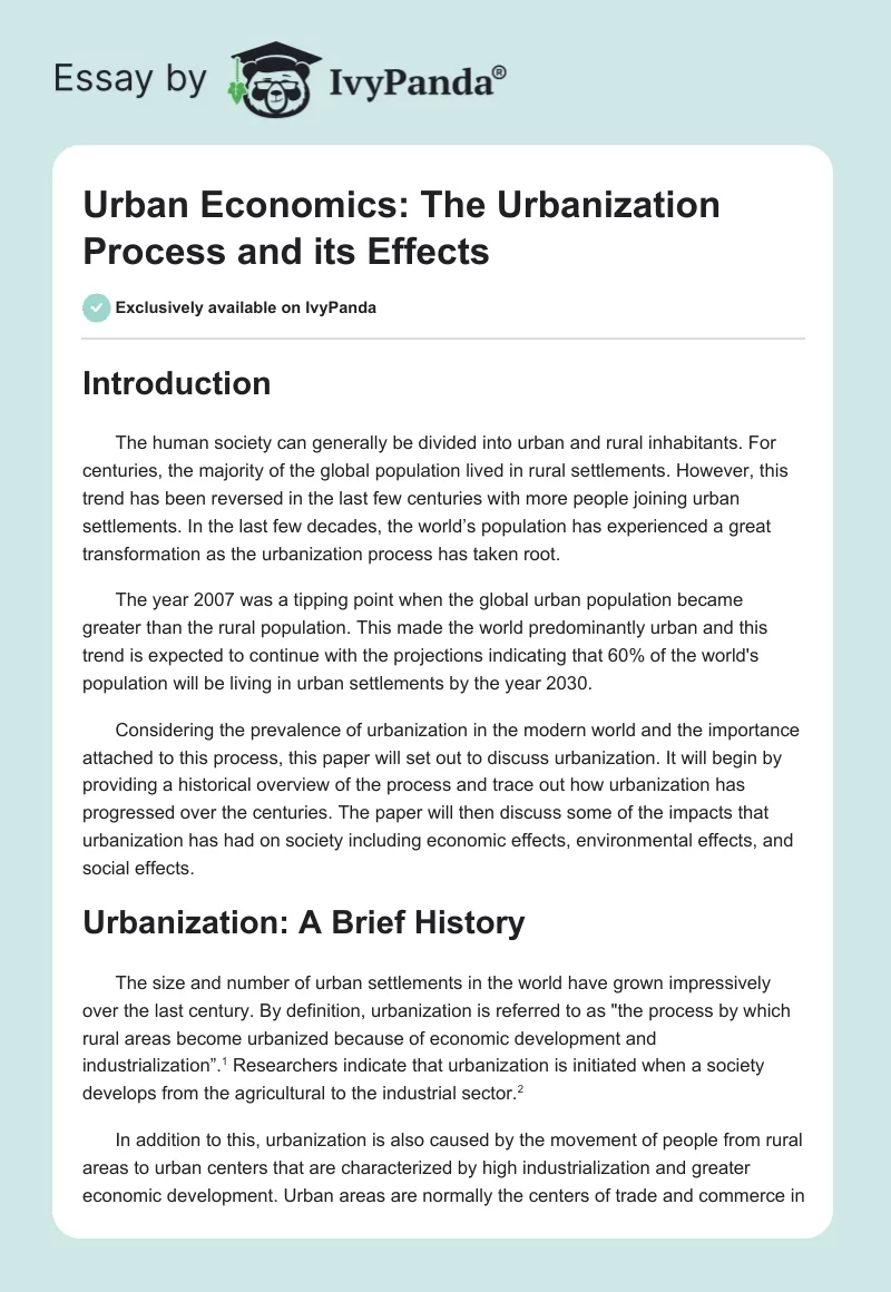 Urban Economics: The Urbanization Process and its Effects. Page 1
