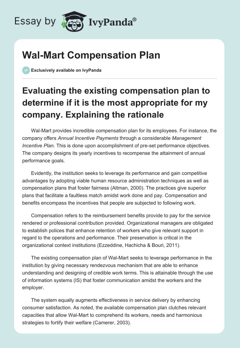 Wal-Mart Compensation Plan. Page 1