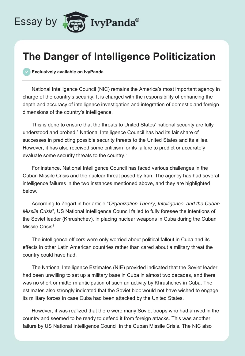 The Danger of Intelligence Politicization. Page 1