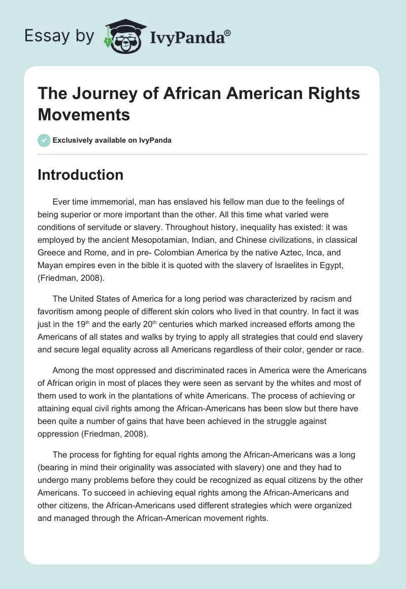 The Journey of African American Rights Movements. Page 1