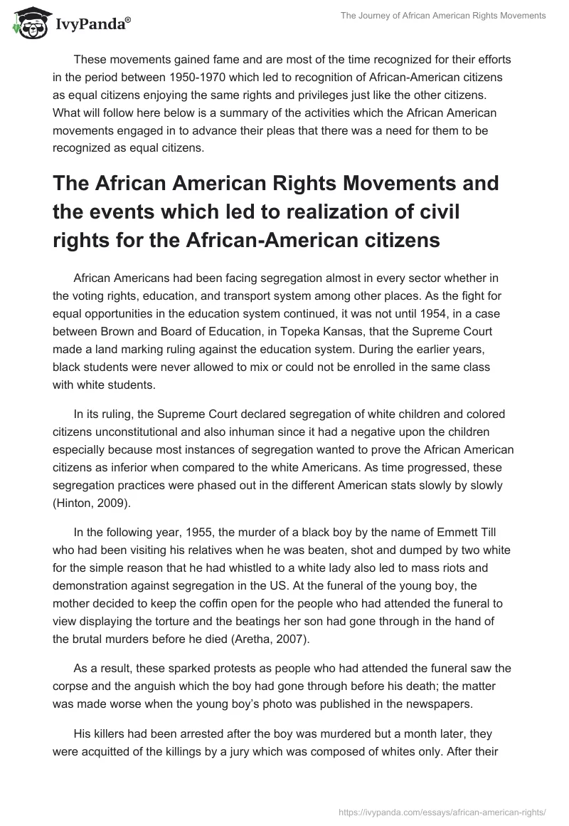 The Journey of African American Rights Movements. Page 2