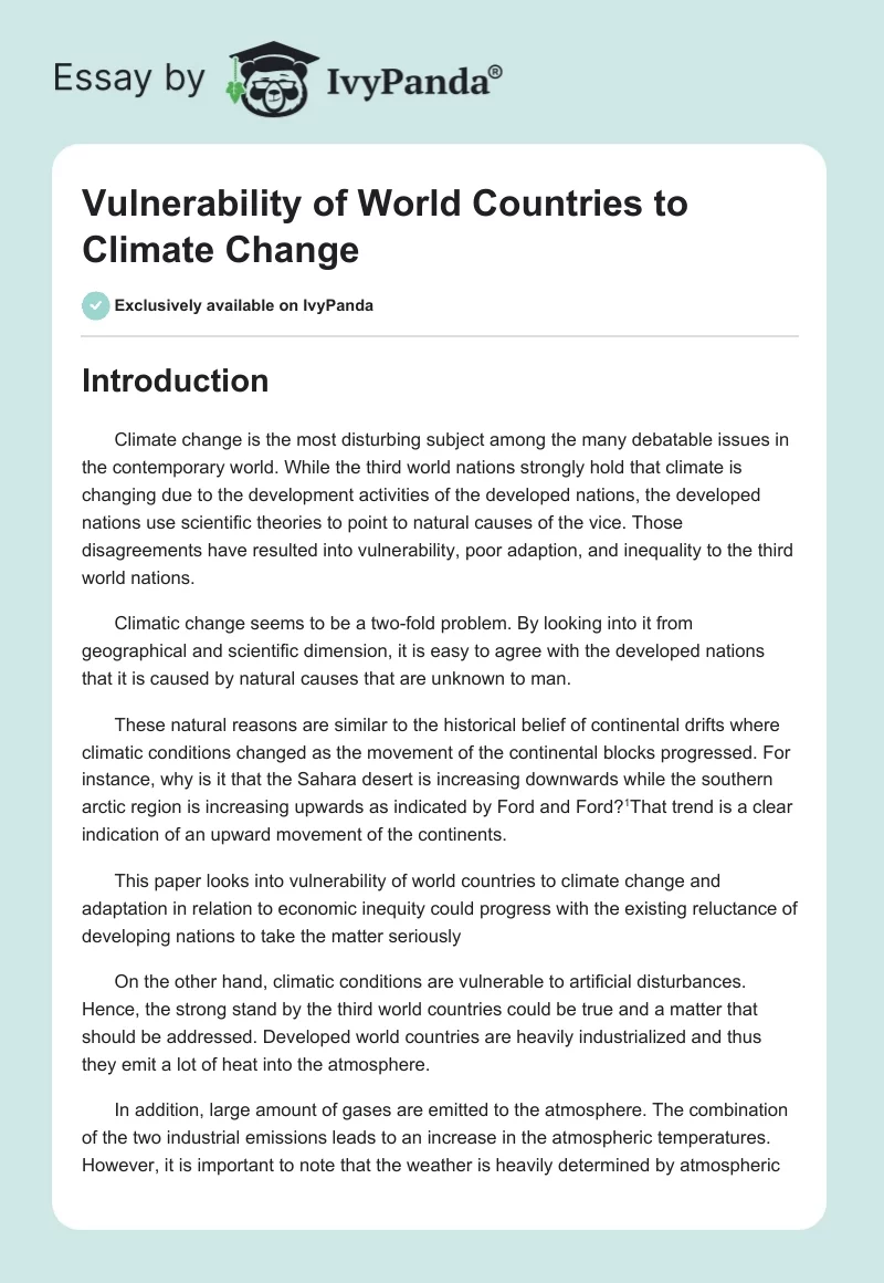 Vulnerability of World Countries to Climate Change. Page 1