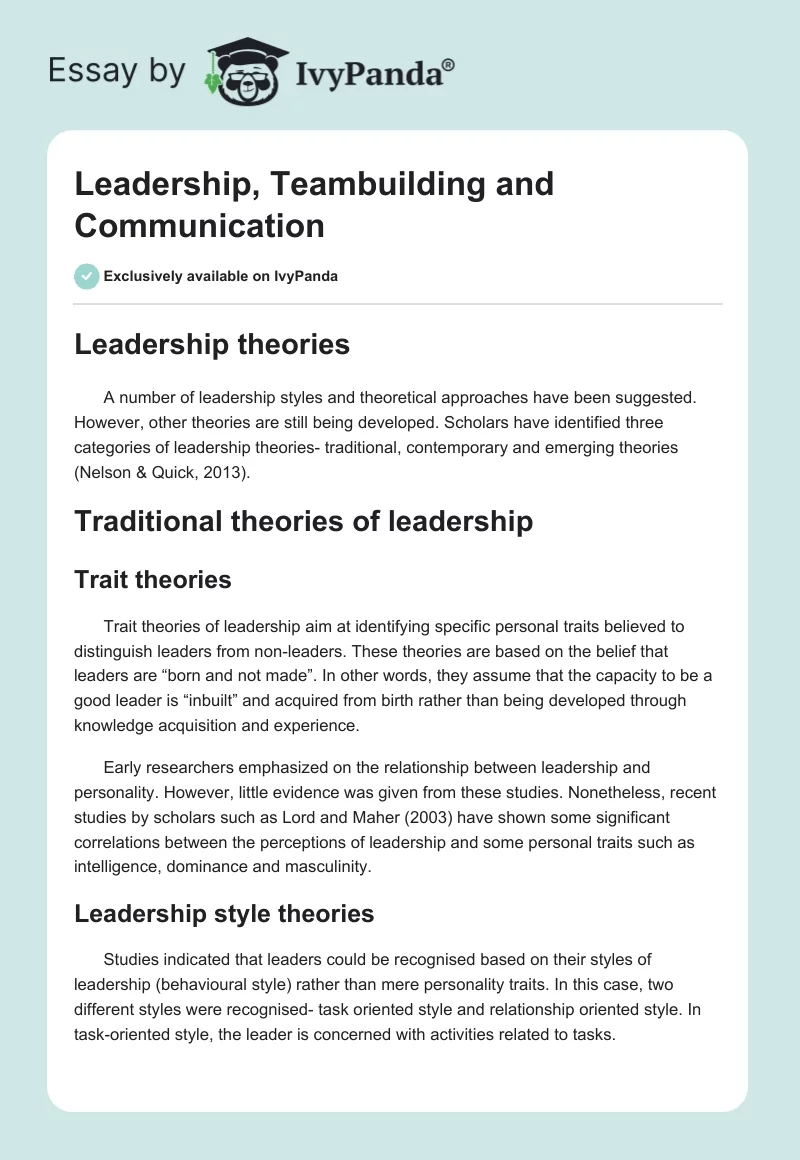 Leadership, Teambuilding and Communication. Page 1