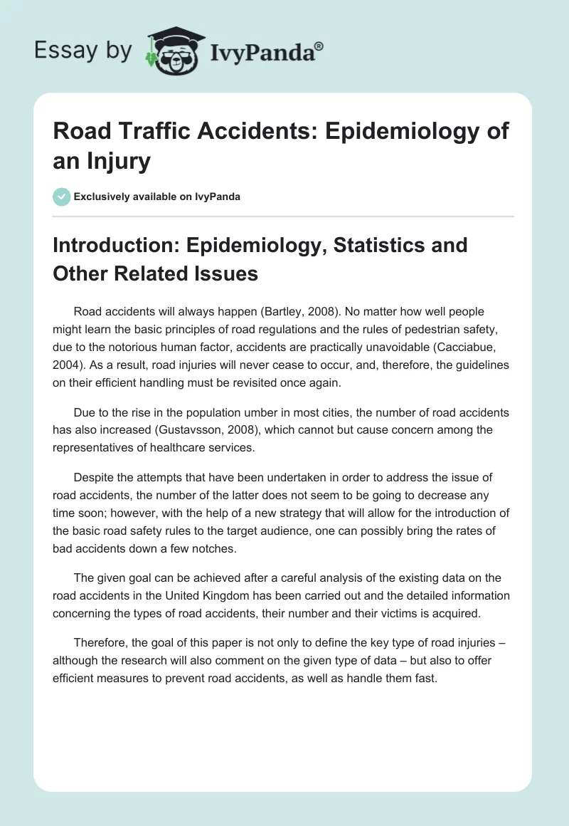 Road Traffic Accidents: Epidemiology of an Injury. Page 1