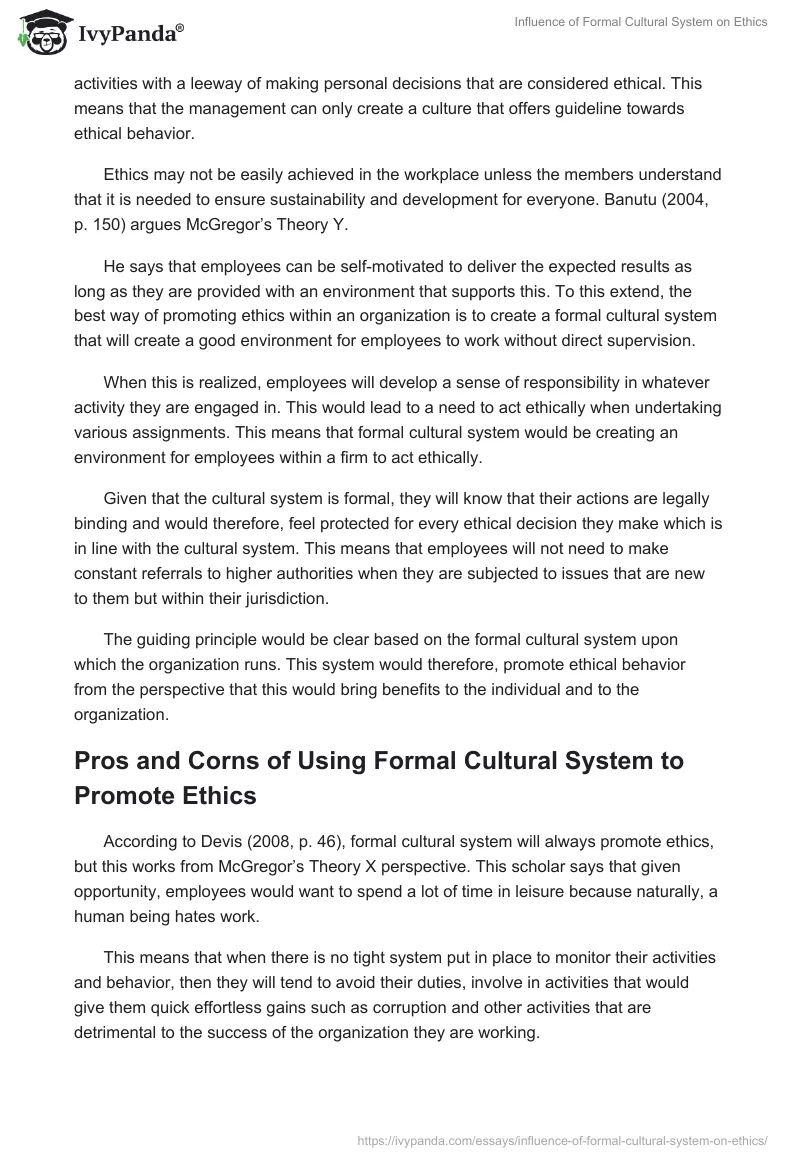 Influence of the Formal Cultural System on Ethics. Page 5