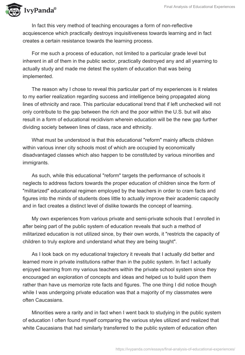 Final Analysis of Educational Experiences. Page 3