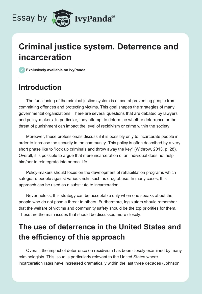 Criminal Justice System. Deterrence and Incarceration. Page 1