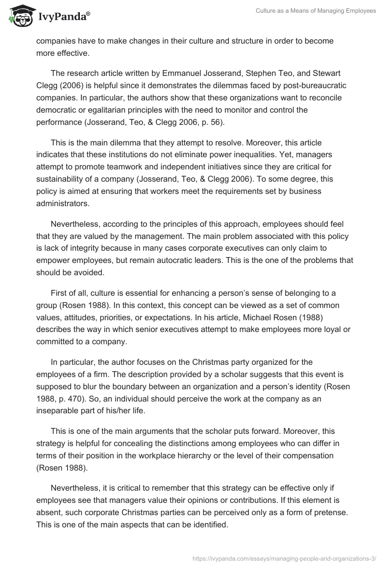 Culture as a Means of Managing Employees. Page 2
