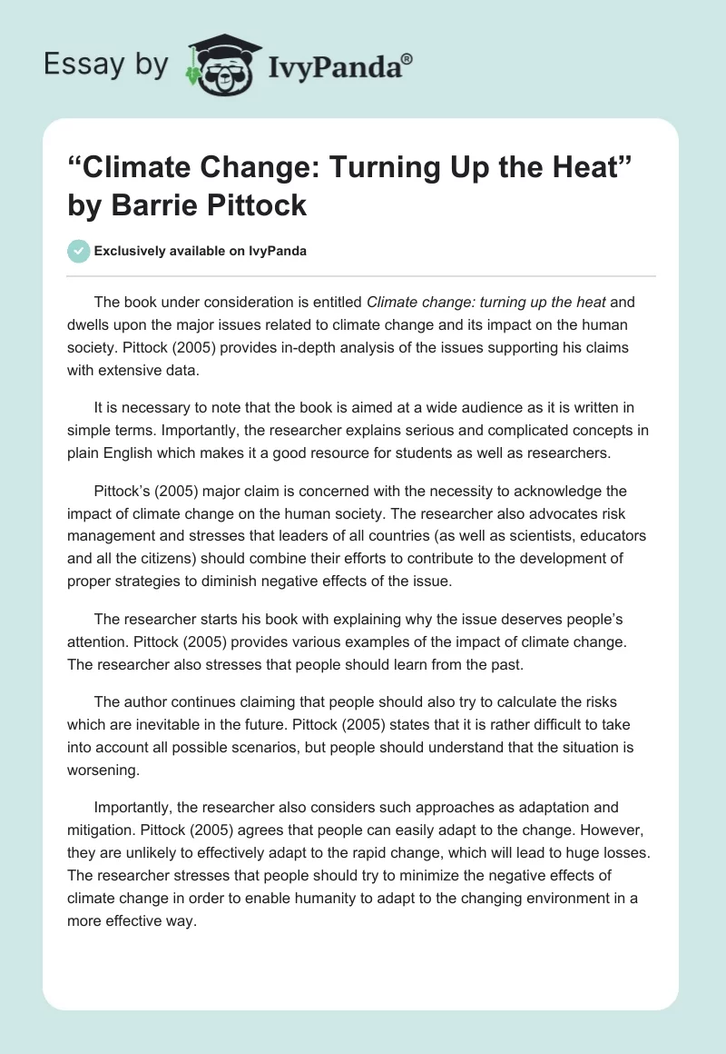 “Climate Change: Turning Up the Heat” by Barrie Pittock. Page 1