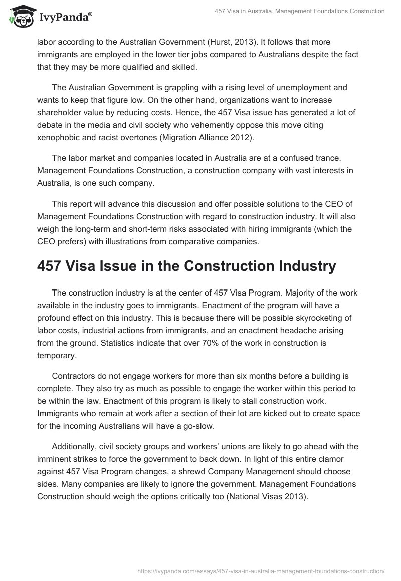 457 Visa in Australia. Management Foundations Construction. Page 2