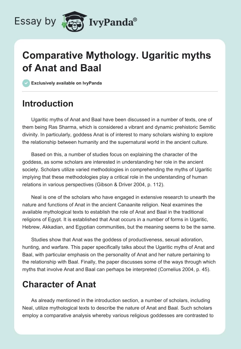 Comparative Mythology. Ugaritic myths of Anat and Baal. Page 1