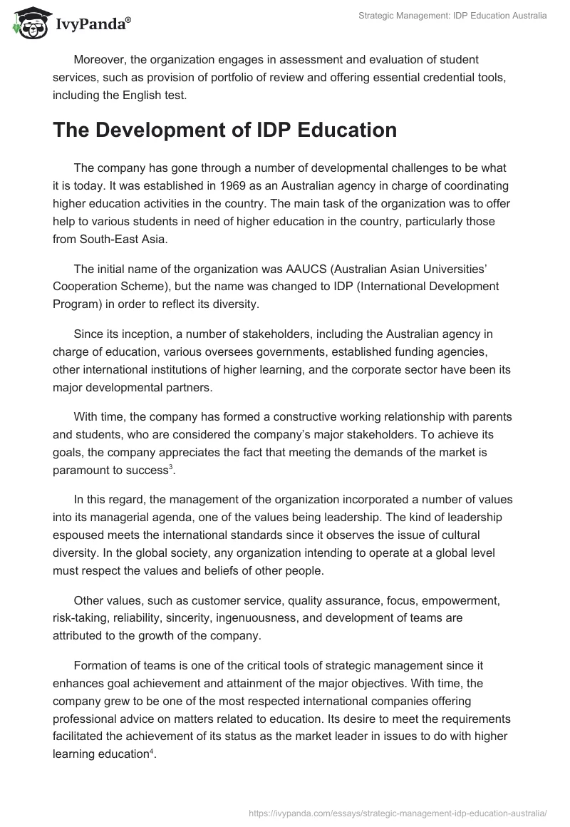 Strategic Management: IDP Education Australia. Page 2