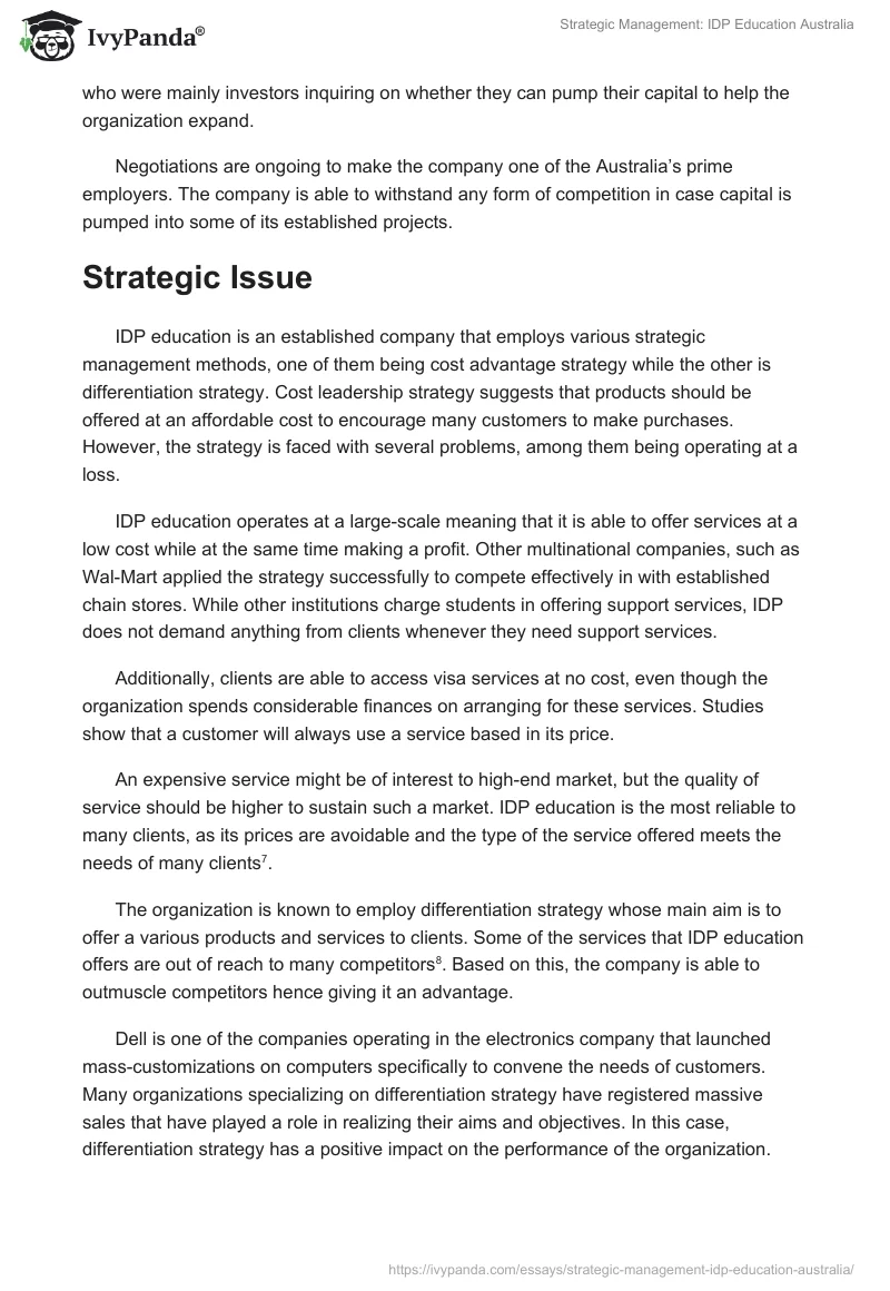 Strategic Management: IDP Education Australia. Page 4