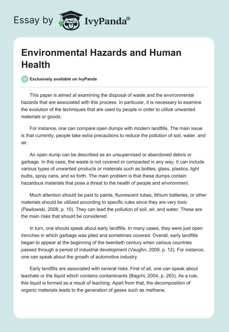 Environmental Hazards and Human Health. Page 1