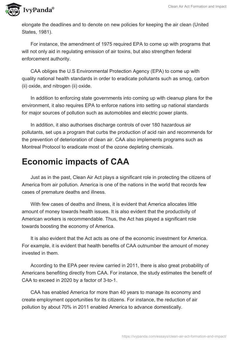 Clean Air Act Formation and Impact. Page 2