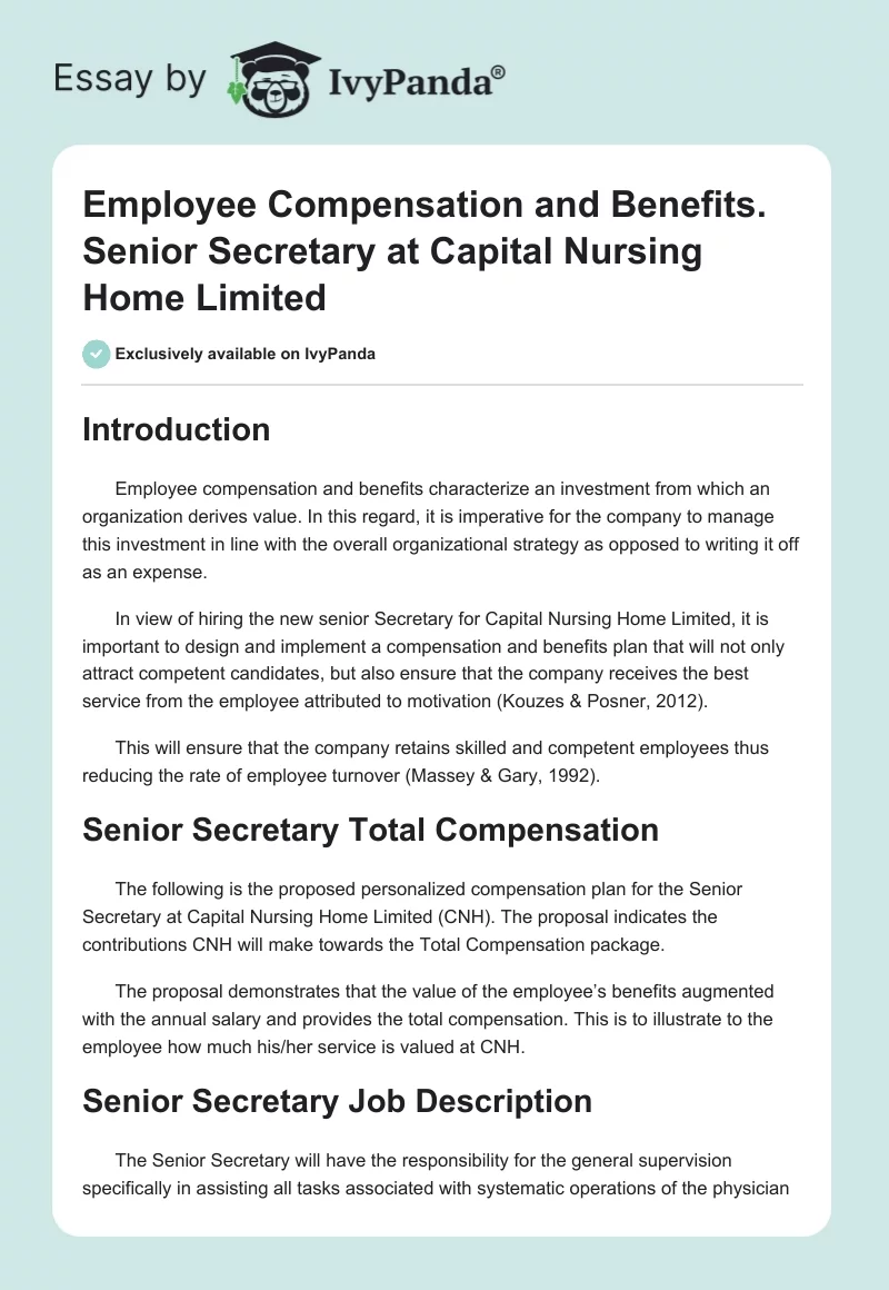 Employee Compensation and Benefits. Senior Secretary at Capital Nursing Home Limited. Page 1