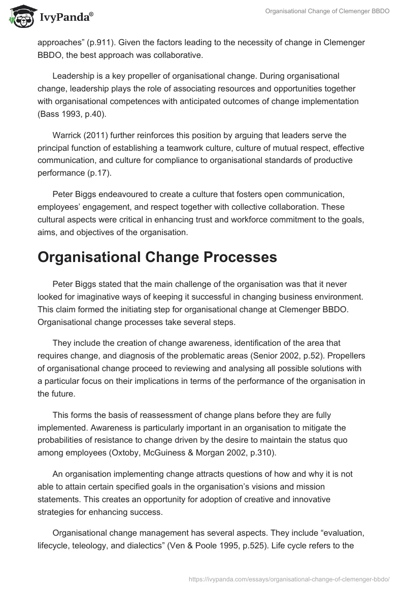Organisational Change of Clemenger BBDO. Page 3
