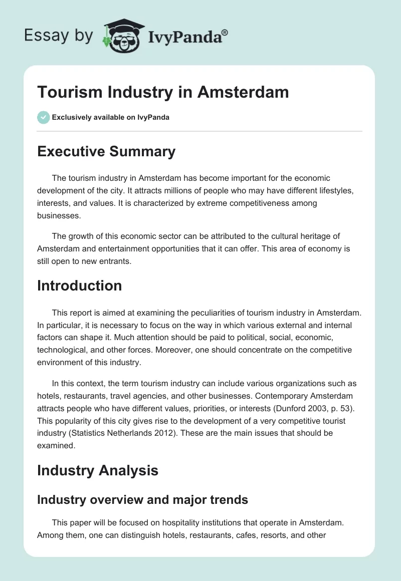 Tourism Industry in Amsterdam. Page 1