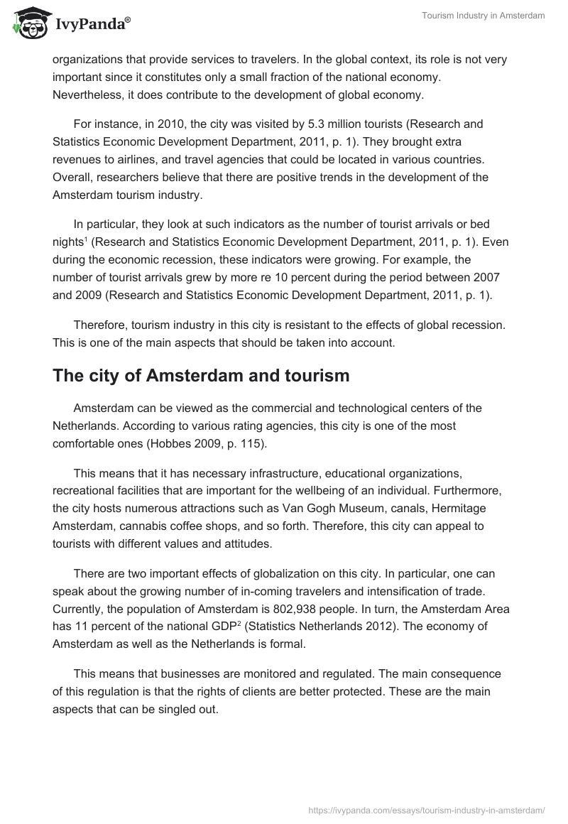 Tourism Industry in Amsterdam. Page 2