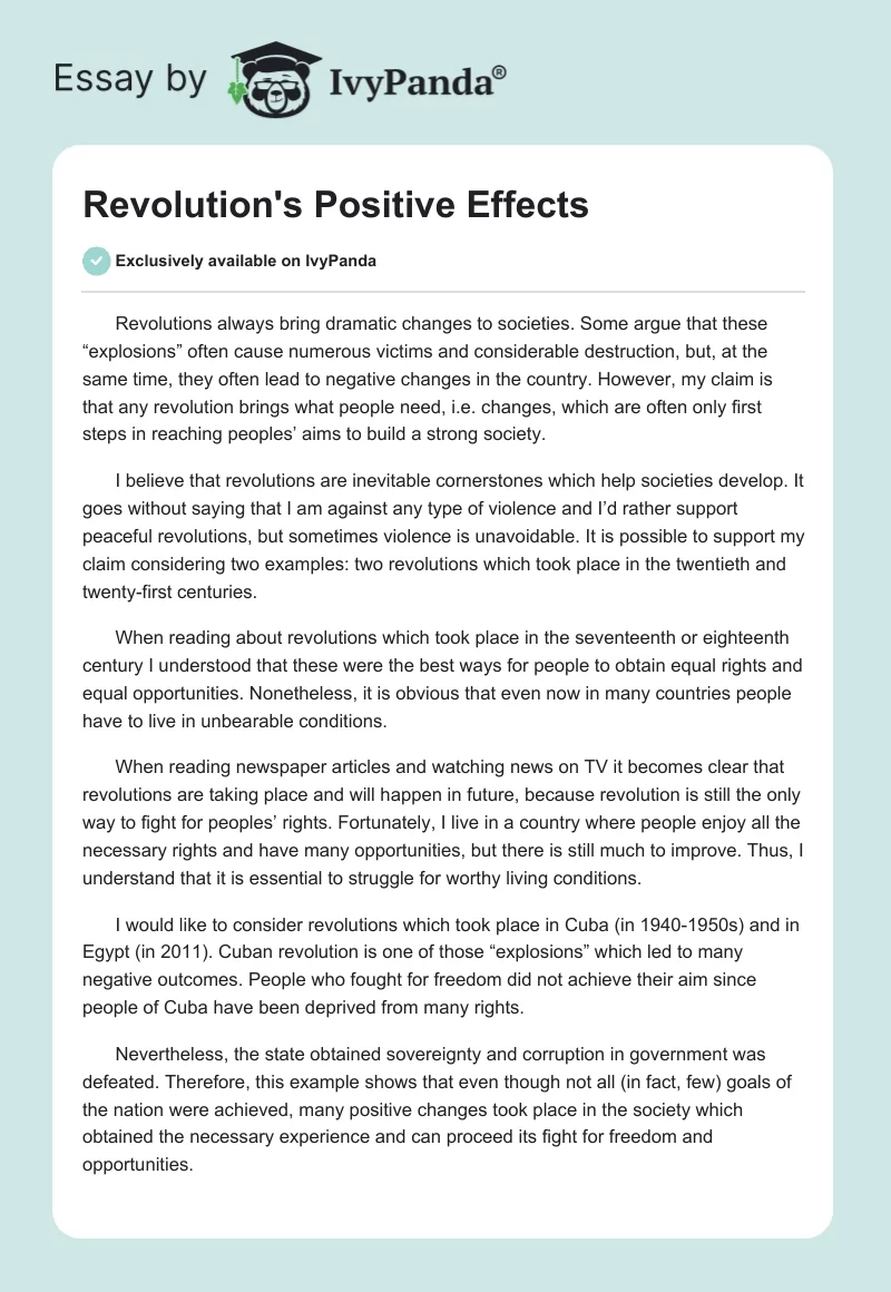 Revolution's Positive Effects. Page 1