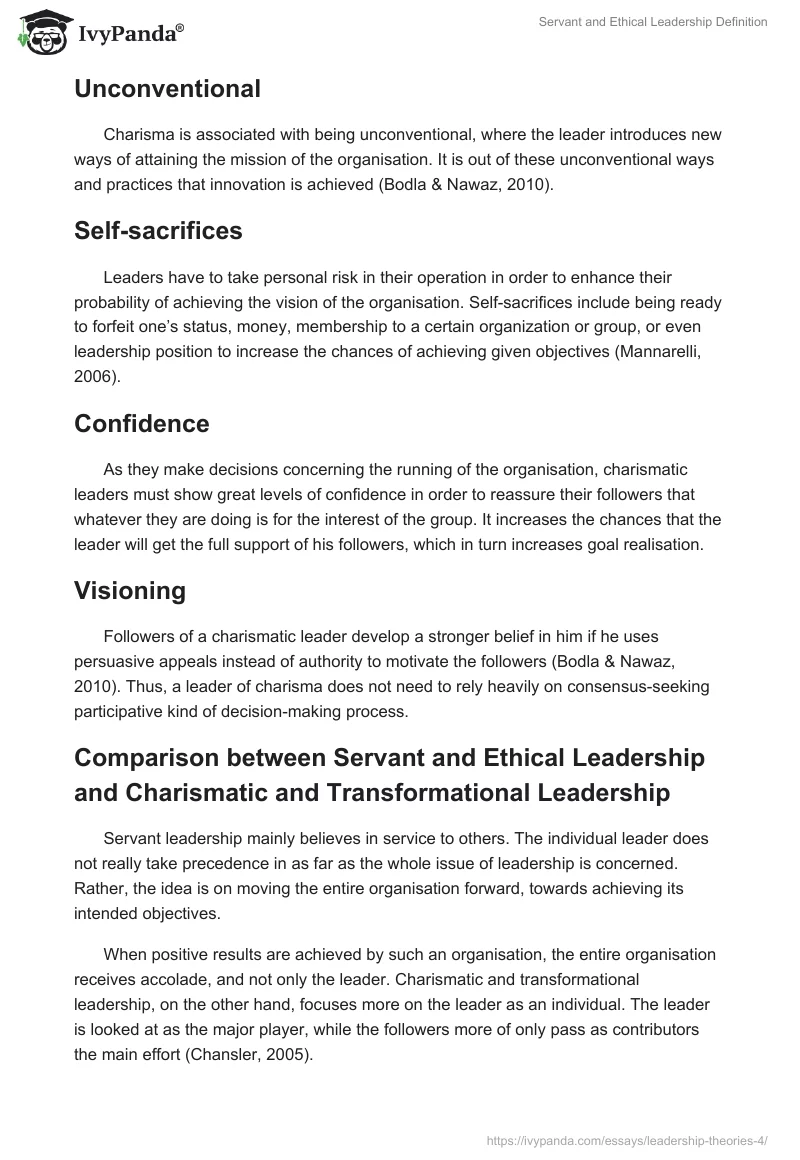 Servant and Ethical Leadership Definition. Page 5
