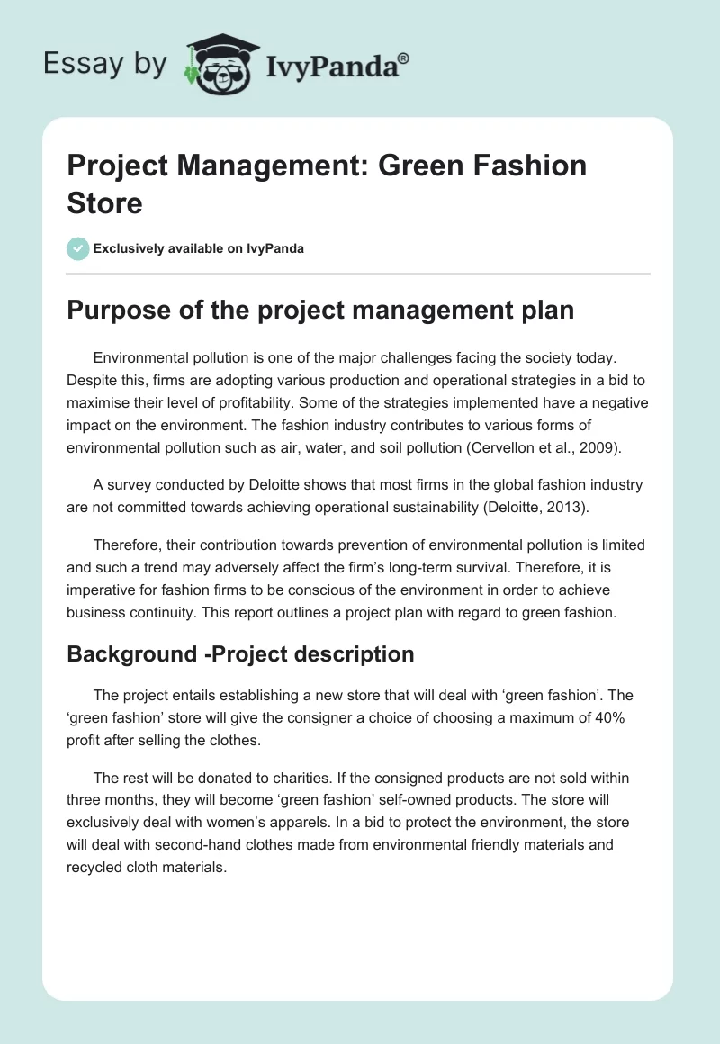 Project Management: Green Fashion Store. Page 1