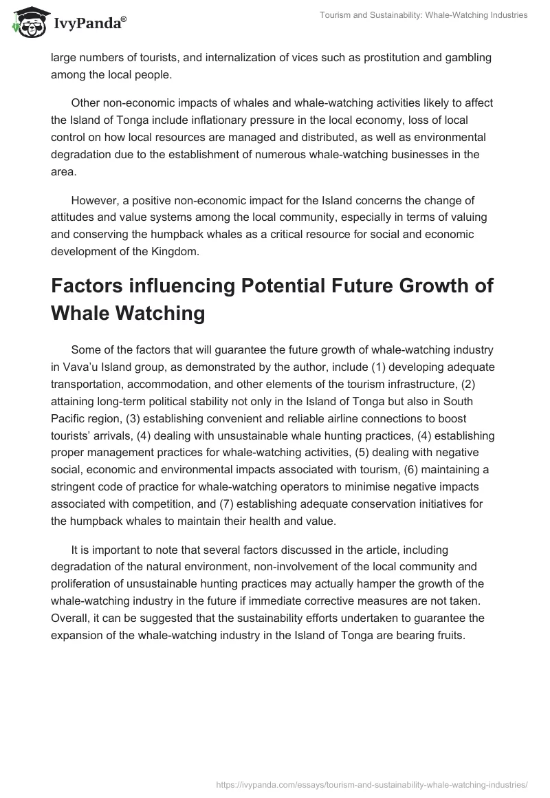 Tourism and Sustainability: Whale-Watching Industries. Page 2