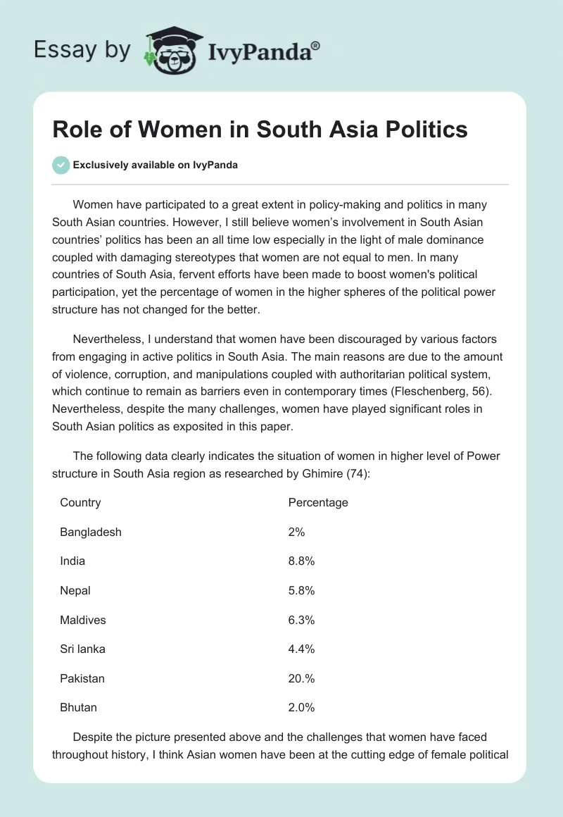 Role of Women in South Asia Politics. Page 1