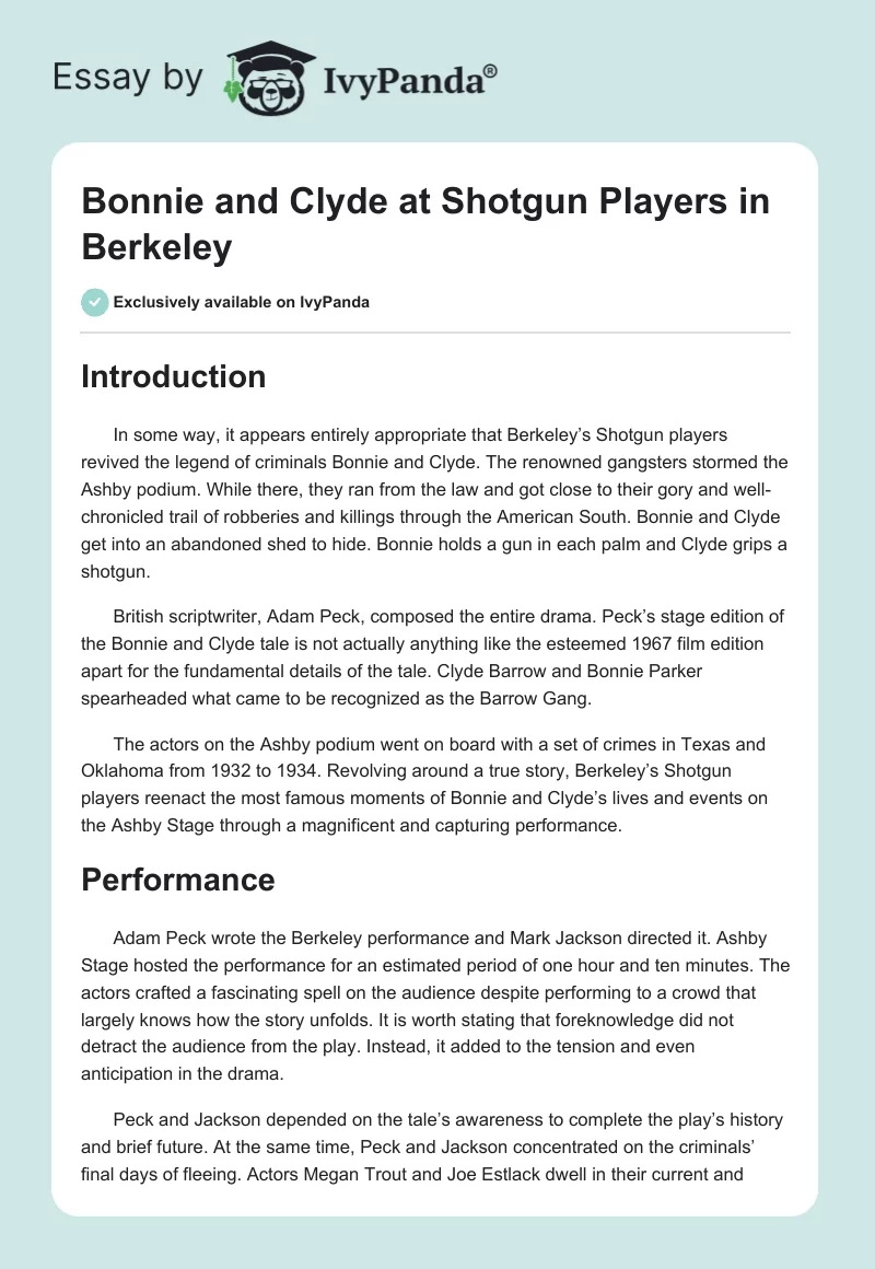 Bonnie and Clyde at Shotgun Players in Berkeley. Page 1