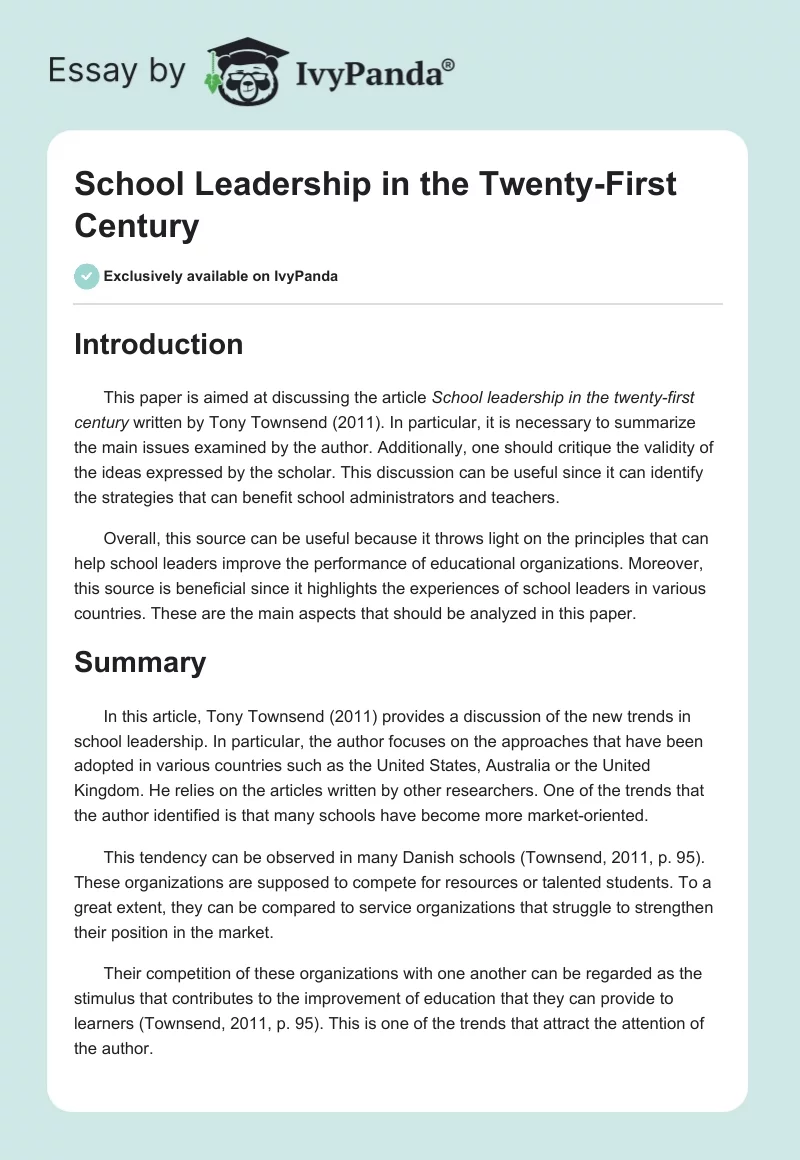 School Leadership in the Twenty-First Century. Page 1