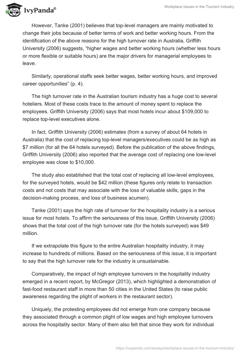 Workplace Issues in the Tourism Industry. Page 4