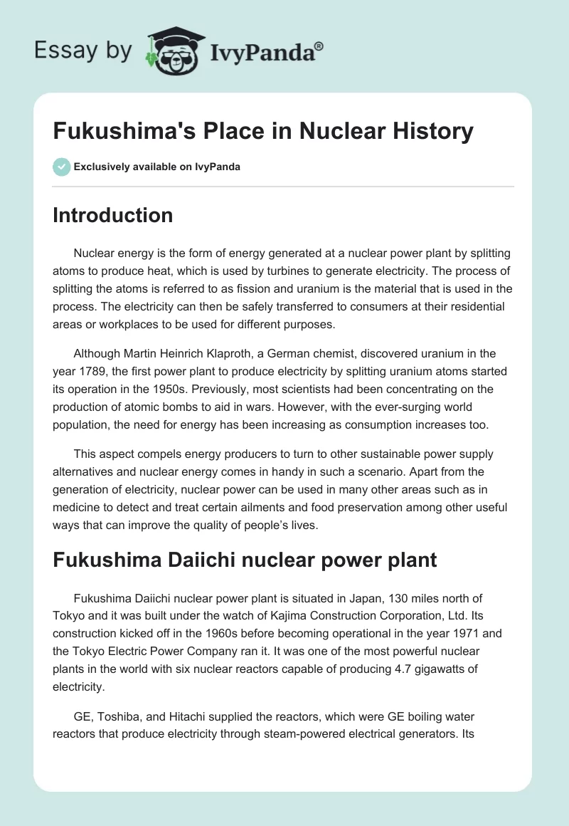 Fukushima's Place in Nuclear History. Page 1