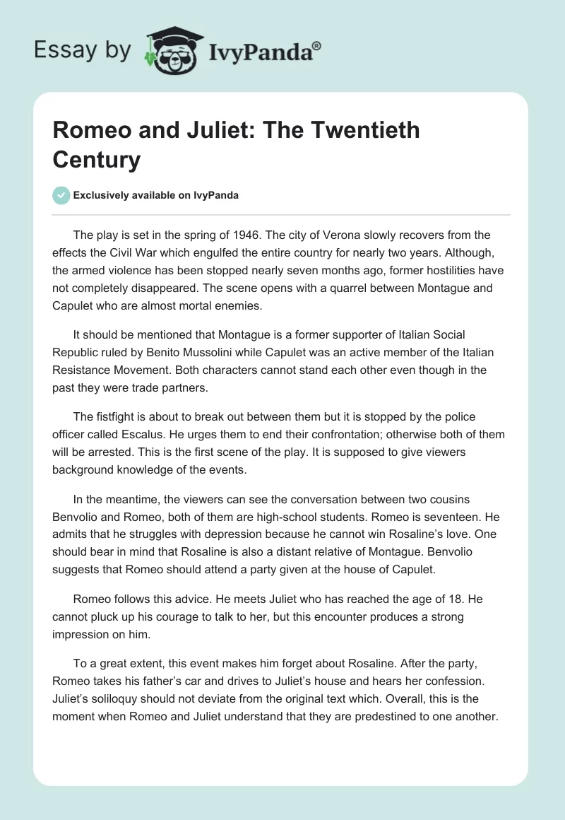 Romeo and Juliet: The Twentieth Century. Page 1