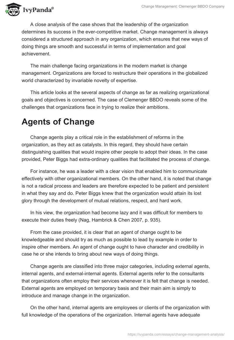Change Management: Clemenger BBDO Company. Page 2