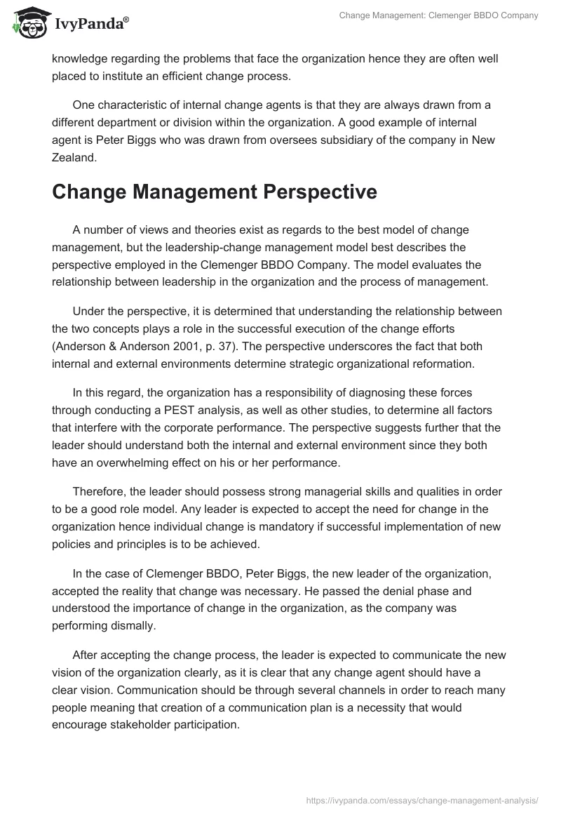 Change Management: Clemenger BBDO Company. Page 3