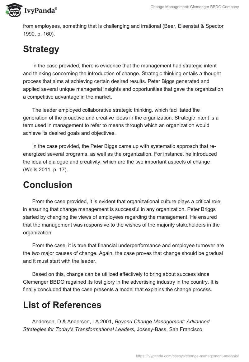 Change Management: Clemenger BBDO Company. Page 5
