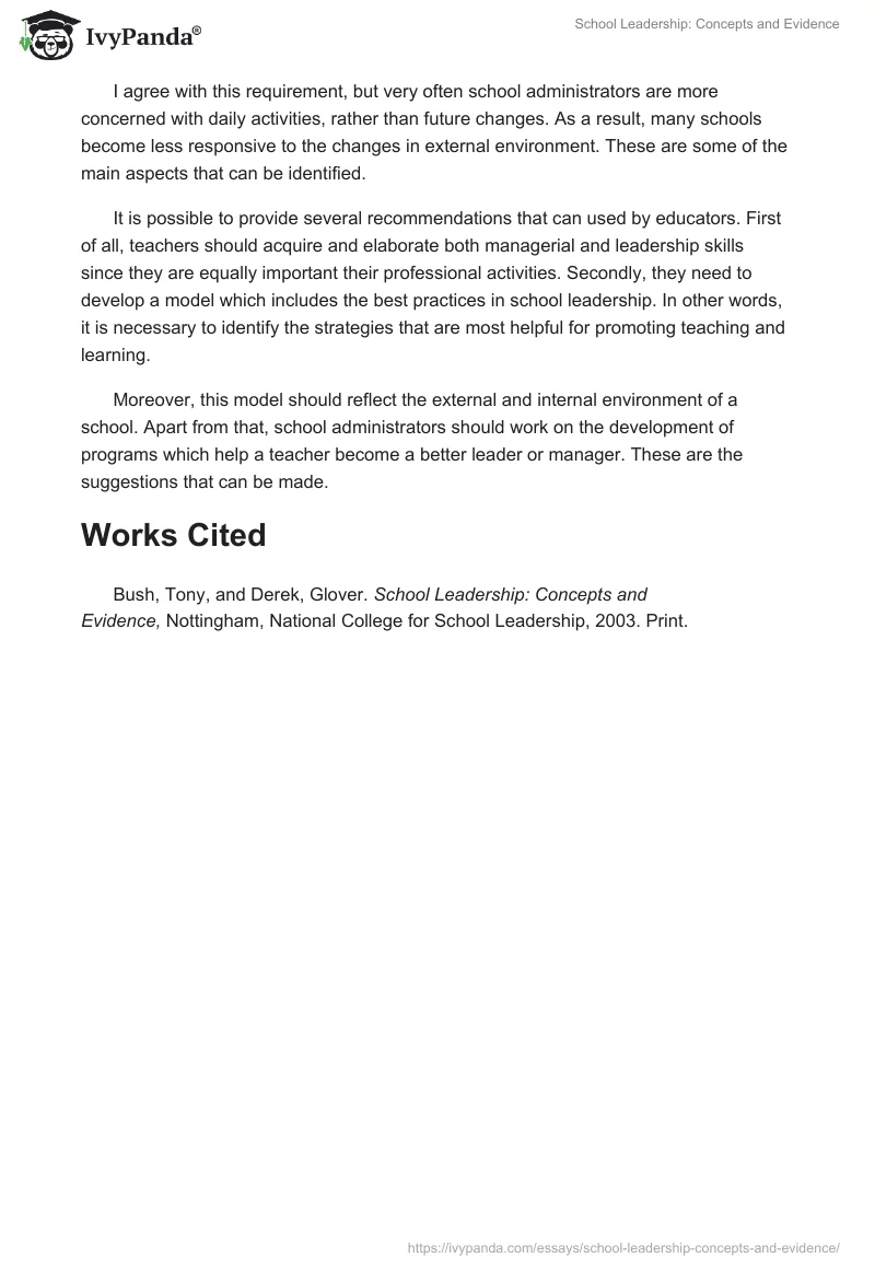 School Leadership: Concepts and Evidence. Page 3