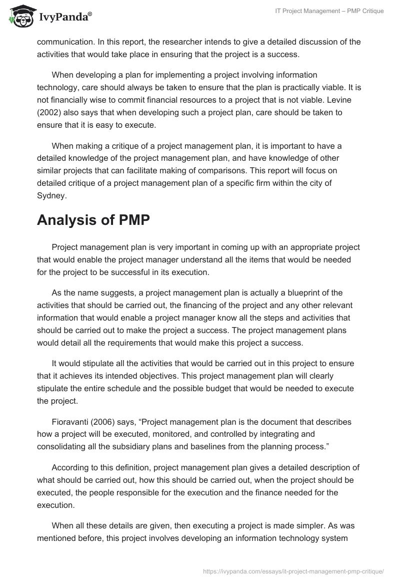 IT Project Management – PMP Critique. Page 2