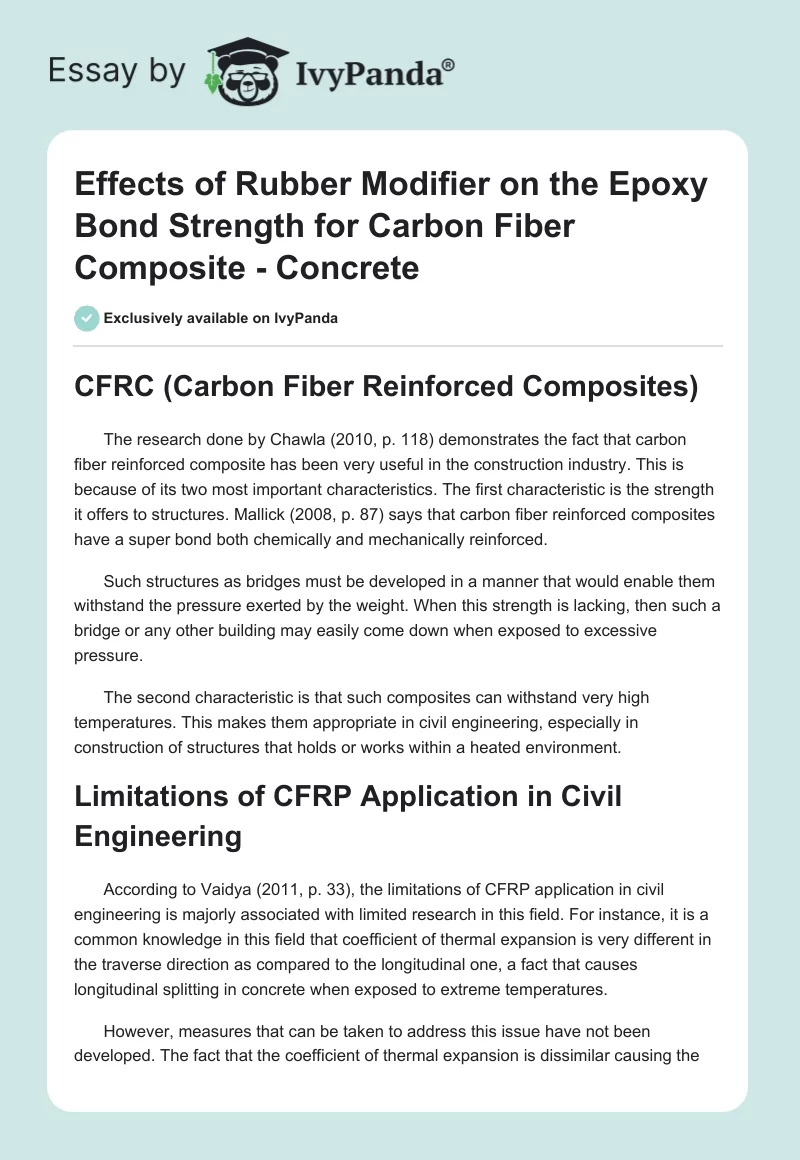 Effects of Rubber Modifier on the Epoxy Bond Strength for Carbon Fiber Composite - Concrete. Page 1