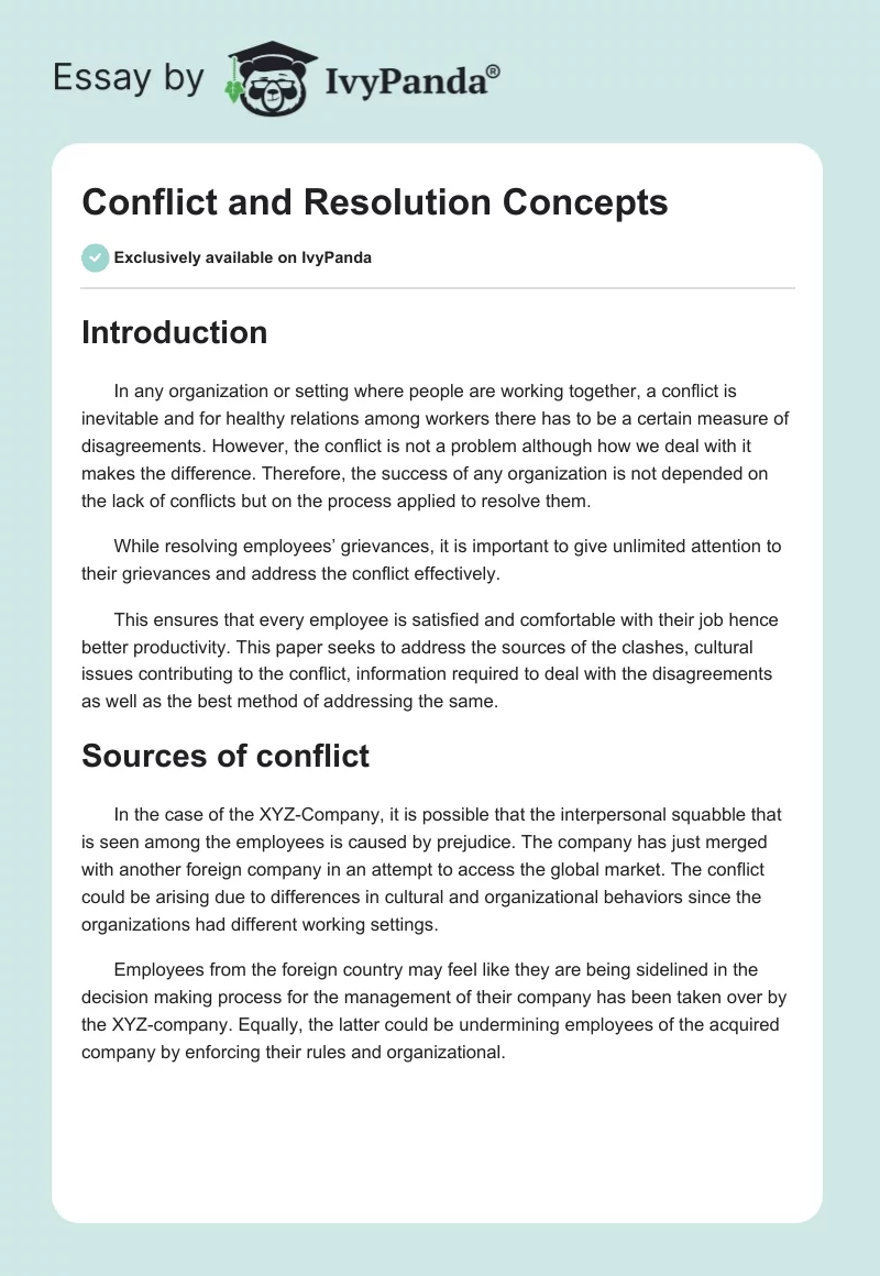 Conflict and Resolution Concepts. Page 1