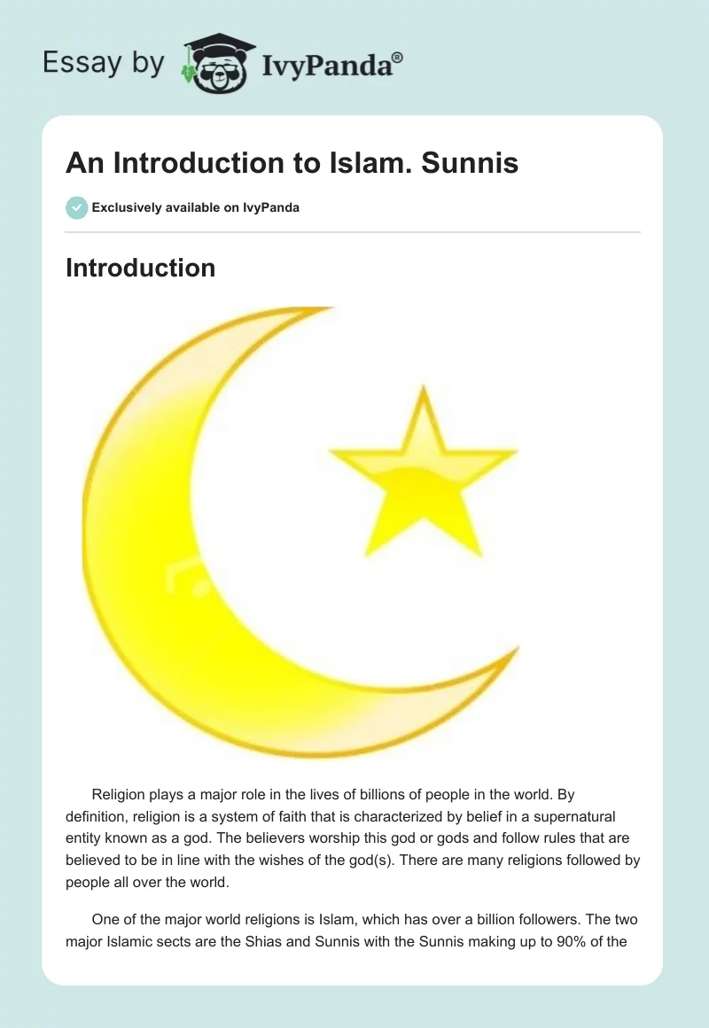 An Introduction to Islam. Sunnis. Page 1