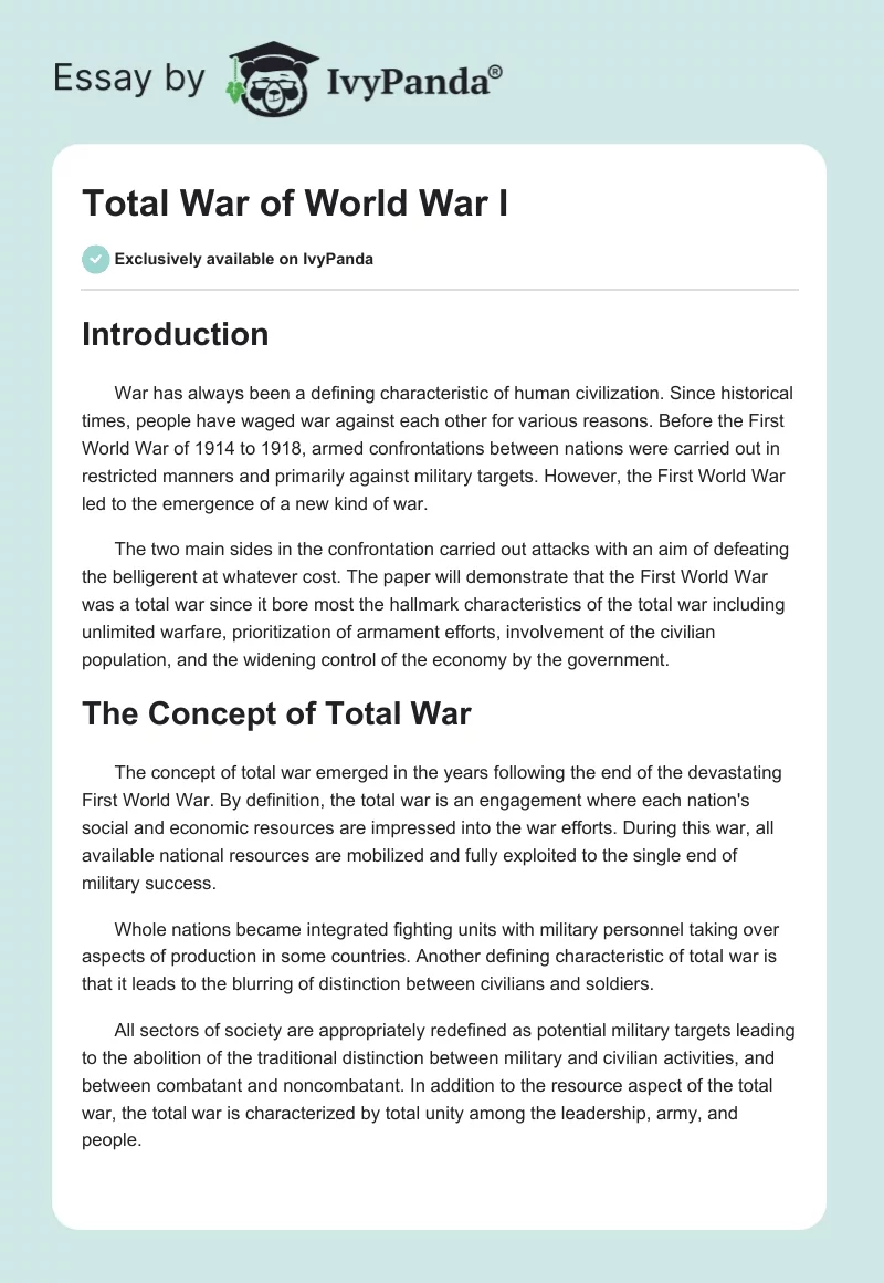 Total War of World War I. Page 1