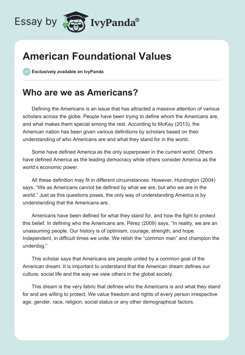American Foundational Values. Page 1