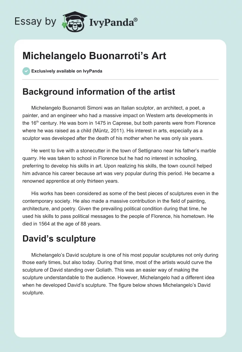 Michelangelo Buonarroti’s Art. Page 1