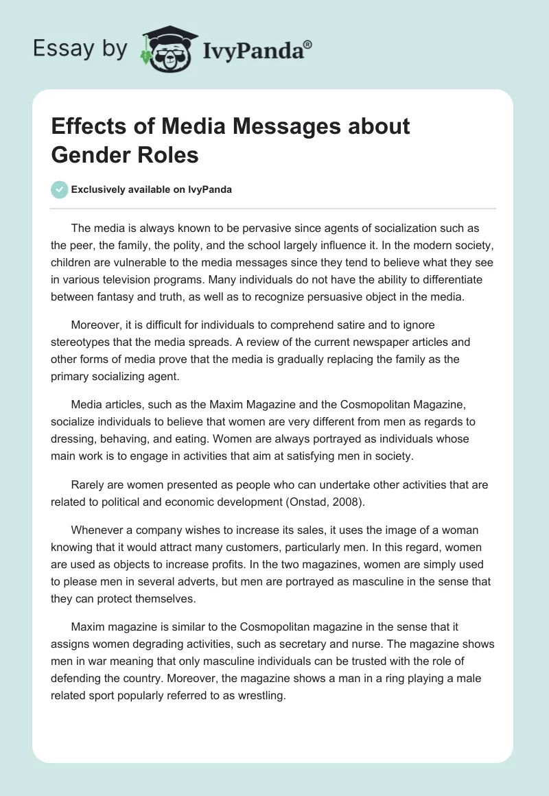 Effects of Media Messages about Gender Roles. Page 1