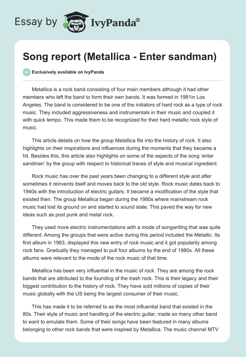 Song report (Metallica - Enter sandman). Page 1