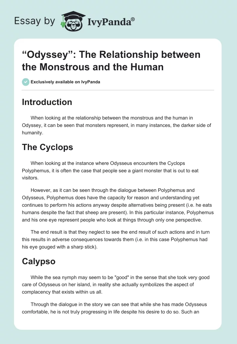 “The Odyssey”: The Relationship Between the Monstrous and the Human. Page 1
