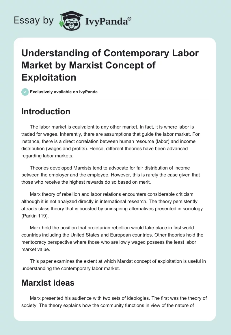 Understanding of Contemporary Labor Market by Marxist Concept of Exploitation. Page 1