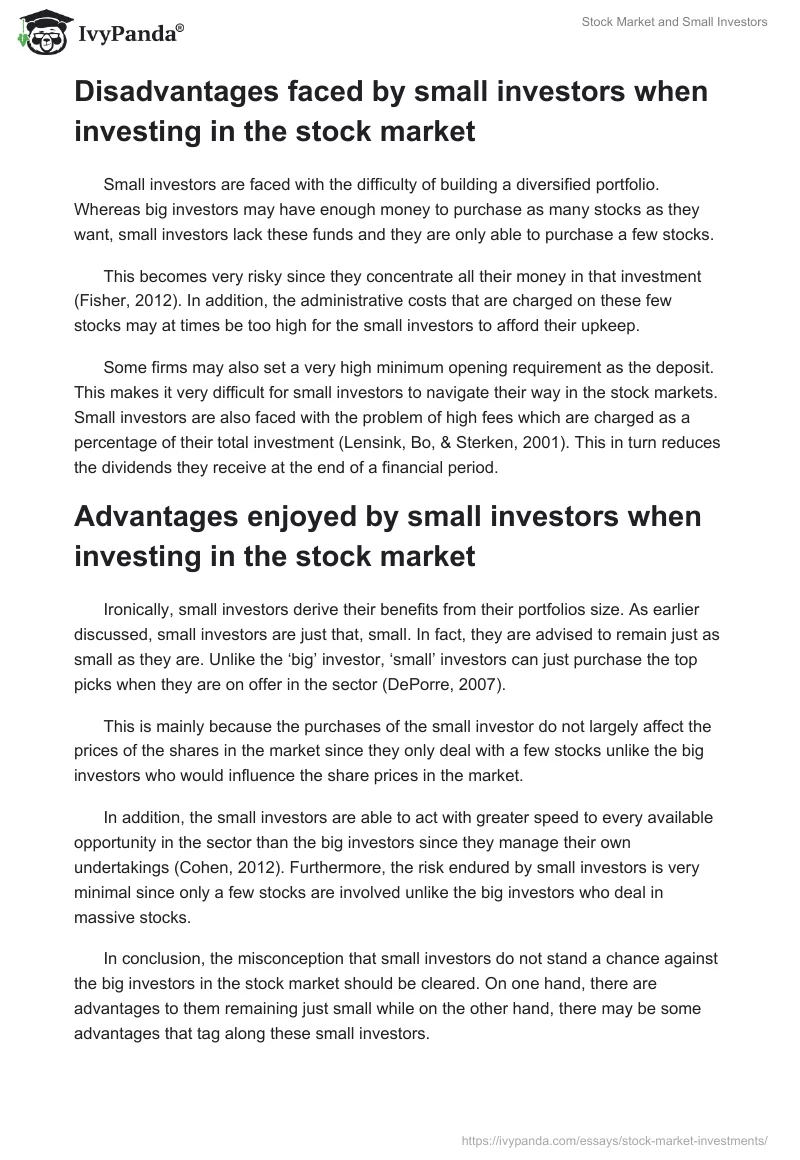 Stock Market and Small Investors. Page 2