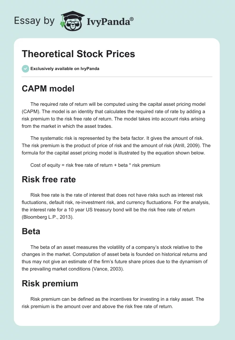 Theoretical Stock Prices. Page 1